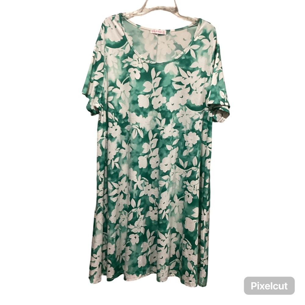 Floral Green and White Dress